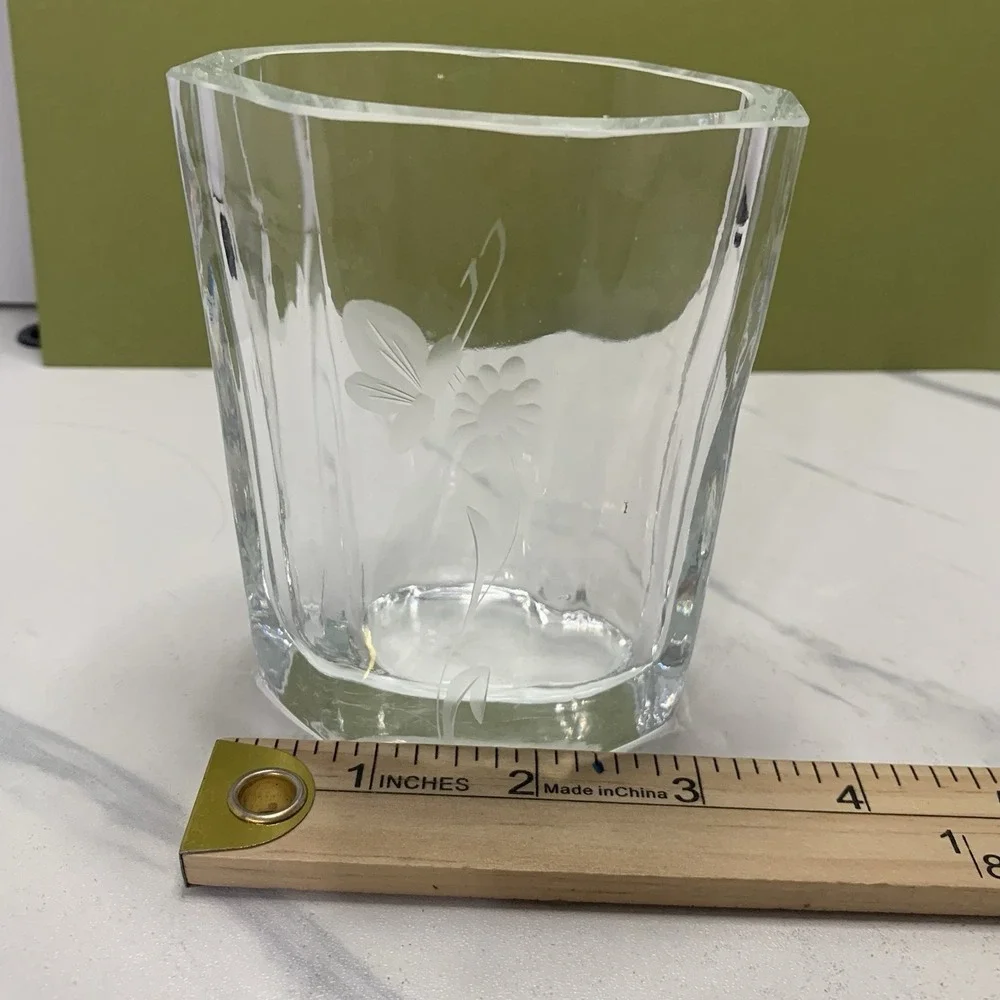Vtg Johansfors Sweden Glass Vase Heavy Clear Crystal Etched Butterfly Floral 4